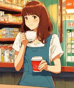 Anime Barista Woman Diamond Painting