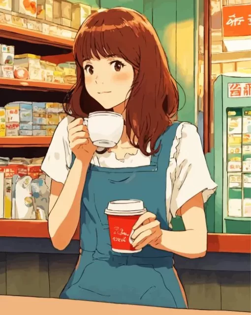 Anime Barista Woman Diamond Painting