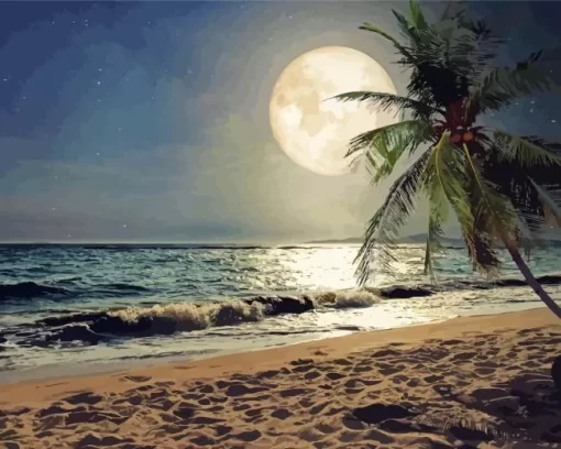 Beach With Moon Diamond Painting