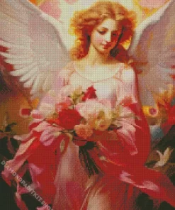 Blonde Angel Holding Roses Diamond Painting