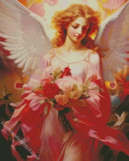 Blonde Angel Holding Roses Diamond Painting