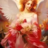 Blonde Angel Holding Roses Diamond Painting