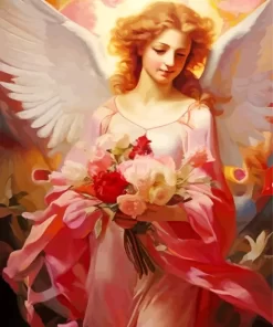 Blonde Angel Holding Roses Diamond Painting