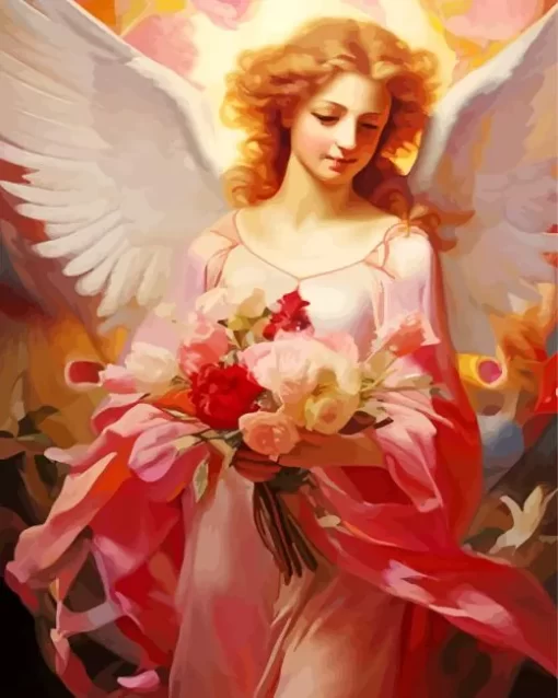 Blonde Angel Holding Roses Diamond Painting