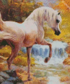 Blonde Arabian Horse By The River Diamond Painting