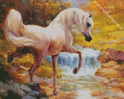 Blonde Arabian Horse By The River Diamond Painting