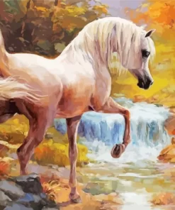 Blonde Arabian Horse By The River Diamond Painting