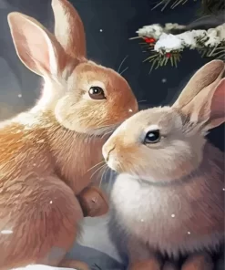 Blonde Bunnies In Snow Diamond Painting