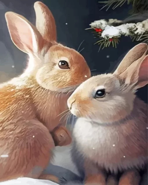 Blonde Bunnies In Snow Diamond Painting