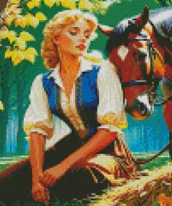 Blonde Girl And Horse Diamond Painting