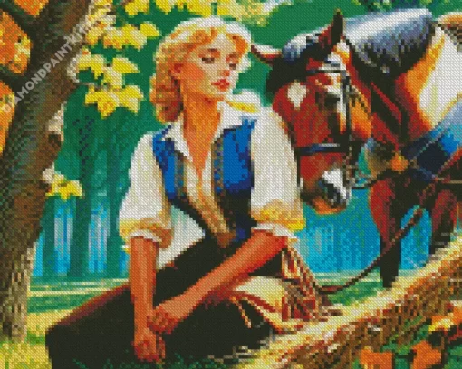 Blonde Girl And Horse Diamond Painting