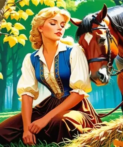 Blonde Girl And Horse Diamond Painting