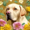 Blonde Labrador And Flowers Diamond Painting