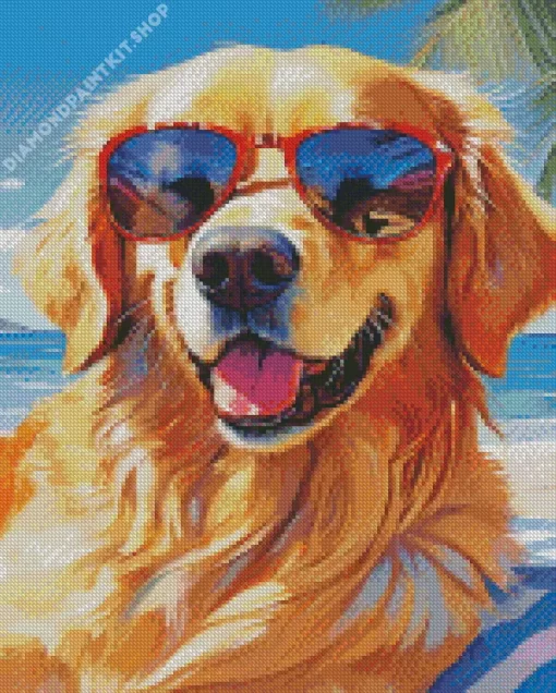 Blonde Labrador Wearing Sunglasses Diamond Painting