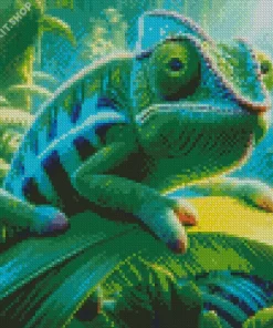 Blue And Green Chameleon Diamond Painting