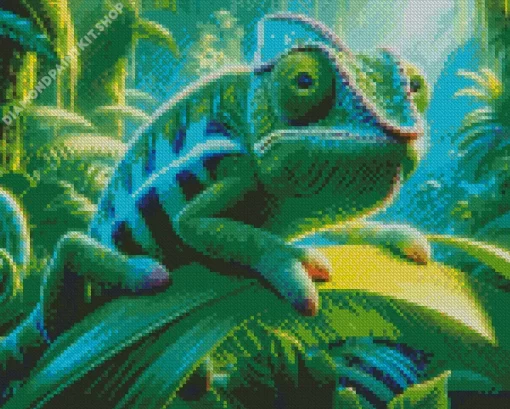 Blue And Green Chameleon Diamond Painting