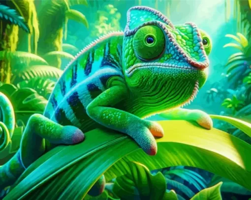 Blue And Green Chameleon Diamond Painting