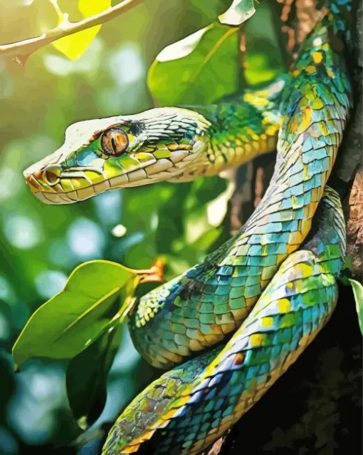 Blue And Green Pit Vipers Snake Diamond Painting