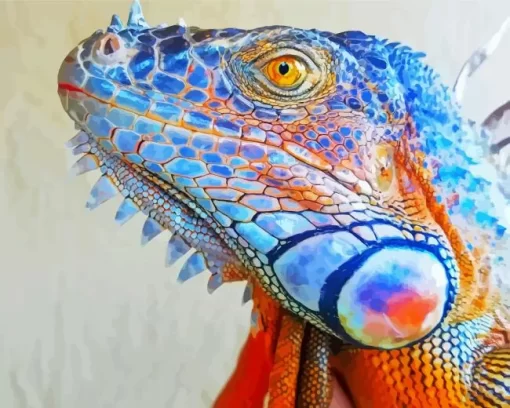 Blue And Orange Iguana Diamond Painting