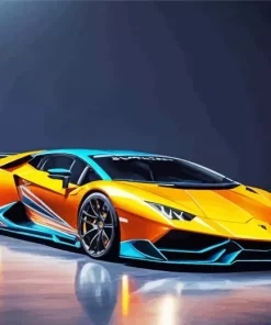 Blue And Orange Lamborghini Diamond Painting