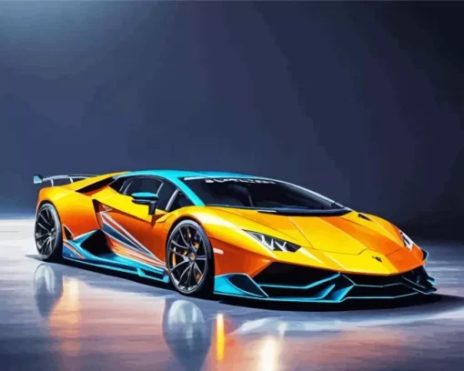 Blue And Orange Lamborghini Diamond Painting