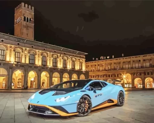 Blue And Orange Lamborghini Sport Car Diamond Painting