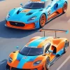 Blue And Orange Race Cars Diamond Painting