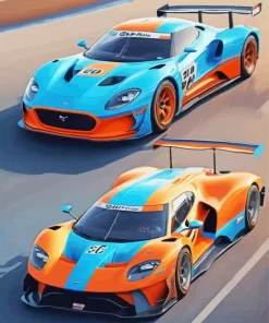 Blue And Orange Race Cars Diamond Painting