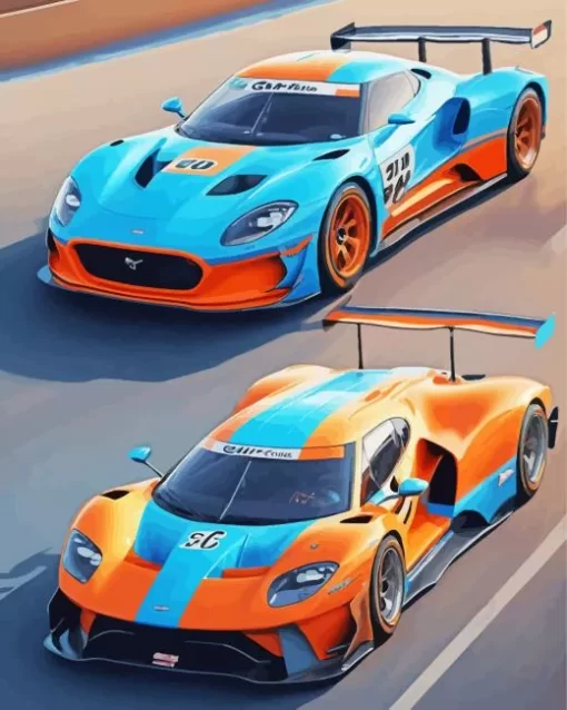 Blue And Orange Race Cars Diamond Painting