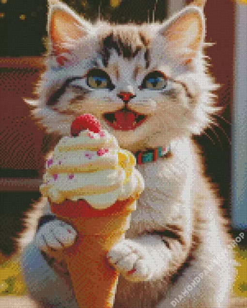 Cat Eating Ice Cream Diamond Painting