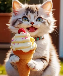 Cat Eating Ice Cream Diamond Painting