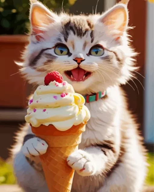 Cat Eating Ice Cream Diamond Painting