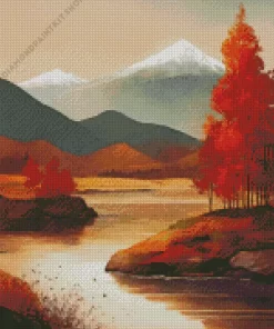 Cool Fall Lake Scenery Diamond Painting