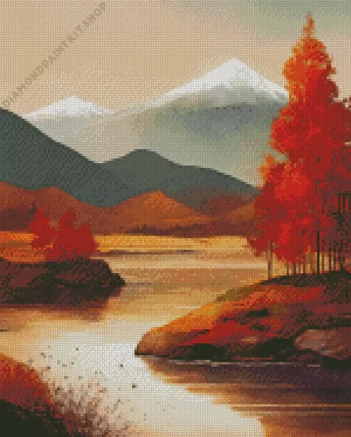 Cool Fall Lake Scenery Diamond Painting