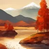 Cool Fall Lake Scenery Diamond Painting