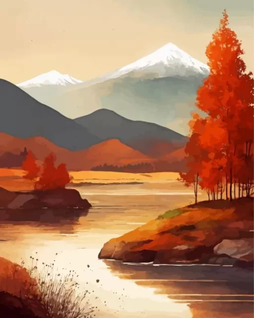 Cool Fall Lake Scenery Diamond Painting