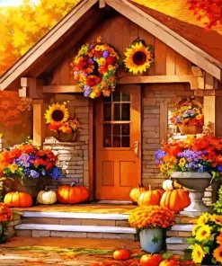 Cool Farmhouse Front Porch Flowers Diamond Painting