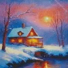 Cool Farmhouse In The Snow Diamond Painting