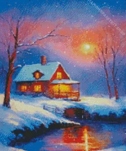 Cool Farmhouse In The Snow Diamond Painting