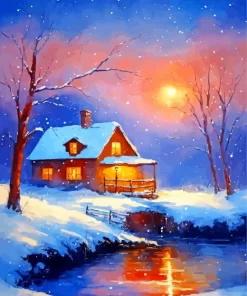 Cool Farmhouse In The Snow Diamond Painting