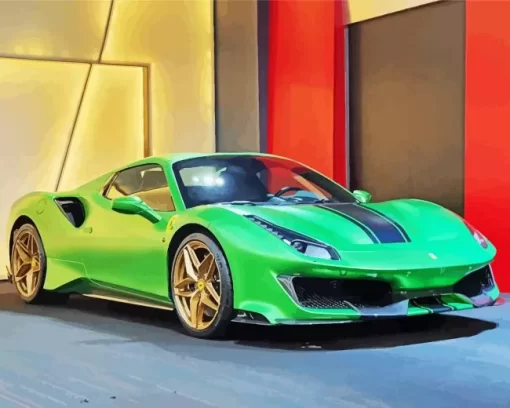 Cool Green Ferrari 488 Diamond Painting