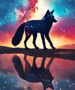 Cute Galaxy Fox Silhouette Diamond Painting