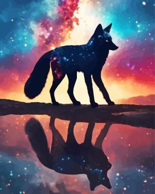 Cute Galaxy Fox Silhouette Diamond Painting