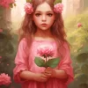 Cute Pink Girl And Flowers Diamond Painting