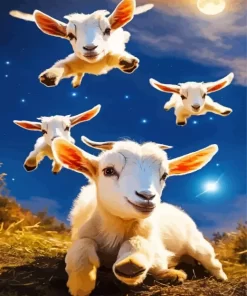 Cute White Goats Art Diamond Painting