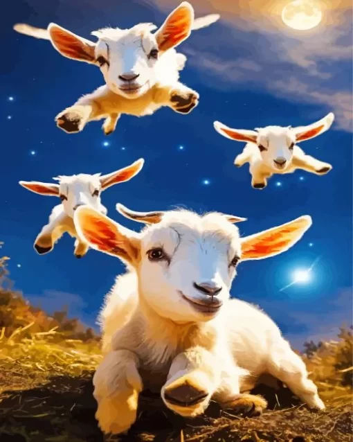 Cute White Goats Art Diamond Painting