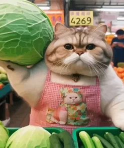 Fat Cat Buying Food Diamond Painting