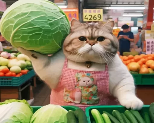 Fat Cat Buying Food Diamond Painting