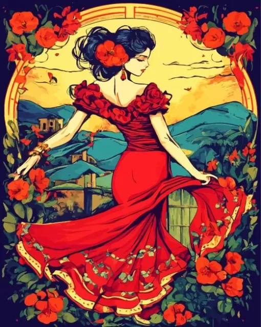 Flamenco Dancer Illustration Diamond Painting