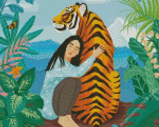 Girl Hugging Tiger Diamond Painting